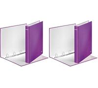 Leitz Wow 4-Ring Binders Pack of 2, 25 mm Film-Coated Cardboard Assorted 4 Anneaux Violet