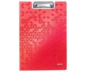 Leitz Wow 41990026 A4 Clipboard with Cover, High-Quality Hard Plastic Clipboard, Strong Metal Clamping Mechanism for up to 75 Sheets, Ideal for Offices, Doctors' Offices, Clubs, Shops, Red