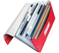 Leitz Wow 45890026 A4 Project Folder with 6 Compartments, Ideal as a File Folder for Projects, with Elastic Closure, Writeable Tabs and Labelling Labels, Red