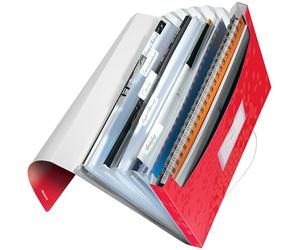 Leitz Wow 45890026 A4 Project Folder with 6 Compartments, Ideal as a File Folder for Projects, with Elastic Closure, Writeable Tabs and Labelling Labels, Red