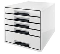 Leitz 5 A4 Drawer Cabinet with Marker Pen and Transparent Tray, Organiser, Wow Range, White/Black