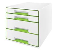 Leitz 52132054 4 A4 Drawer Cabinet with Marker Pen and Transparent Tray, Organiser, WOW Range, Green
