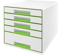 Leitz WOW Cube Drawer System PS (Polystyrene) Green, White 5 Drawers 28.7 x 27 x 36.3 cm A4+
