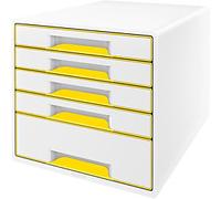 Leitz WOW Cube Drawer System PS (Polystyrene) White, Yellow 5 Drawers 28.7 x 27 x 36.3 cm A4+