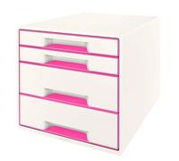 Leitz WOW Cube Drawer Cabinet, 4 Drawers (2 Big and 2 Small) A4 Maxi White/Pink