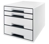 Leitz 4 A4 Drawer Cabinet with Marker Pen and Transparent Tray, Organiser, Wow Range, White/Black