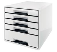 Leitz 5 A4 Drawer Cabinet with Marker Pen and Transparent Tray, Organiser, Wow Range, White/Black