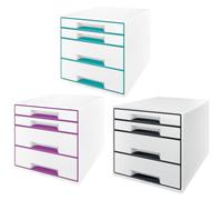 Leitz 4 A4 Drawer Cabinet with Marker Pen and Transparent Tray, Organiser, Wow Range, White/Black