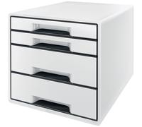 Leitz 4 A4 Drawer Cabinet with Marker Pen and Transparent Tray, Organiser, Wow Range, White/Black