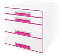 Leitz WOW Cube Drawer Cabinet, 4 Drawers (2 Big and 2 Small) A4 Maxi White/Pink