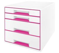 Leitz WOW Cube Drawer Cabinet, 4 Drawers (2 Big and 2 Small) A4 Maxi White/Pink