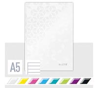 Leitz WOW Notebook A5 Lined, Hardcover, 160 Pages, 80 Sheets of FSC-Certified Paper (80 g/m²), Laminated Cover, Thread Binding, For Office, School or as a Diary, White, 46271001