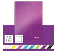 Leitz WOW Notebook A5 Squared, Hardcover, 160 Pages, 80 Sheets of FSC-Certified Paper (80 g/m²), Laminated Cover, Thread Binding, For Office, School or as a Diary, Purple, 46281062