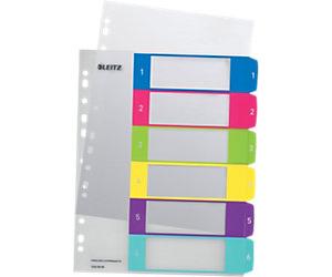 Leitz WOW PC Printable Indices 1242 A4 Maxi Multicolour 6 Part Perforated Polypropylene 1 to 6