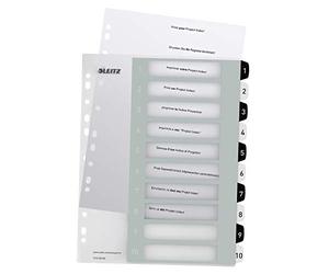 Leitz WOW Printable Index, Extra-Wide, 1-10 Numbered Tabs, PP, A4, White/Black
