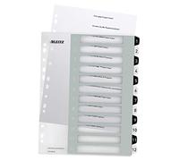 Leitz WOW Printable Index, Extra-Wide, 1-12 Numbered Tabs, PP, A4, White/Black, 12160000