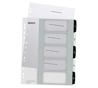 Leitz WOW Printable Index, Extra-Wide, 1-5 Numbered Tabs, PP, A4, White/Black