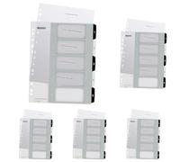 Leitz Wow Printable Index, Extra-Wide, 1-5 Numbered Tabs, PP, A4, White/Black (Pack of 5)
