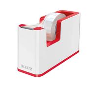 Leitz Wow Tape Dispenser, Heavy Base and Includes a Roll of Tape, Desk Sellotape Dispenser, White/Red, 53641026