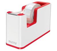 Leitz Wow Tape Dispenser, Heavy Base and Includes a Roll of Tape, Desk Sellotape Dispenser, White/Red, 53641026
