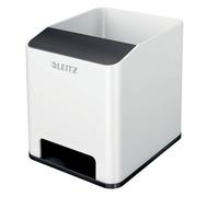 Leitz Wow White Black Plastic Home Office Desktop Storage Organiser Square Sound Boosting Pen Pencil Stationery Tidy Holder Pot