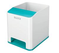Leitz Wow White Ice Blue Plastic Home Office Desktop Storage Organiser Square Sound Boosting Pen Pencil Stationery Tidy Holder Pot
