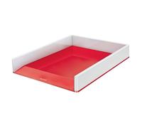 Leitz Letter Tray WOW 53611026 - A4 Stackable Plastic Desk Organizer White/Red
