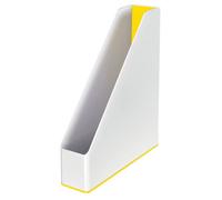 Leitz Wow White Yellow Plastic Home Office Desk Storage Organiser Tidy A4 Paper Document Catalogue Holder Open Top Magazine File