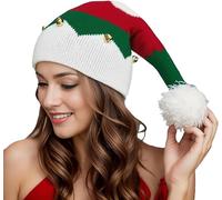 LEIWEIJIE Parent Child Christmas Hat, Children's Christmas Elf Beanies Hat, Warm Knitted Hat, baby and Children's Adult New Year party Red and White Green Hat (Adult)