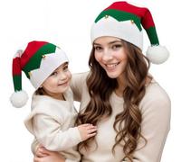 LEIWEIJIE Parent Child Christmas Hat, Children's Christmas Elf Beanies Hat, Warm Knitted Hat, baby and Children's Adult New Year party Red and White Green Hat (Adult+Child)