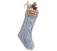 LEIWEIJIE Personalized PU Leather Tag Christmas Socks, Custom Created Name Text Wired Knitted Socks, Unique Burgundy Knitted Large Personalized Christmas Tree Decoration Gift Bag (Grey)