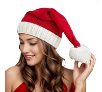 LEIWEIJIE Warm Knitted Christmas Hats, Parent-Child Red Knitted Hats, Warm and Fun Fluffy Beanie Hats for New Year Parties and Holidays (Adult)
