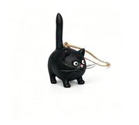 LEIWOOR Cute Black Cat Car Hanging Ornament, Handcrafted Resin Chubby Kitten Car Rear View Mirror Hanging Accessories with Cord Halloween Funny Auto Interior Decor, Ideal Gift for Cat Lovers Women Men