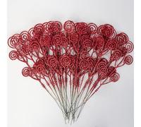 Leixi 24Pcs Christmas Glitter Picks Sprays,Artificial Candy Twigs Branches for Xmas Tree Decoration Vase Filler Flower Arrangment Christmas Wreath DIY Crafts Decor (Red)