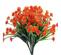 Leixi Artificial Flowers, 6pcs Fake Outdoor UV Resistant Plants Faux Plastic Greenery Shrubs Indoor Outside Hanging Planter Home Kitchen Office Wedding Garden Decor (Orange)