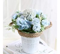 Leixi Artificial Hydrangea Flowers Plants With Pot, 11 × 20cm Fake Plants in Metal Pot, Silk Roses Flowers for House Office Desk Kitchen Table Windowsill Decoration, New House Gift (Light Blue)