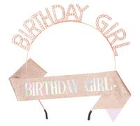 Leixi Birthday Girl Sash & Tiara Crowns for Women,Princess Rhinestone Headband Birthday Gifts for Girl Women (Rose Gold)