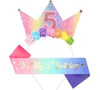 Leixi Headband & Glitter Sash Set for Girl Birthday Decor,Birthday Flower Princess Crown Headband for Girl Outfit (Purple 5)