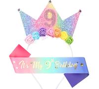 Leixi Headband & Glitter Sash Set for Girl Birthday Decor,Birthday Flower Princess Crown Headband for Girl Outfit (Purple 9)