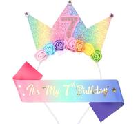 Leixi Headband & Glitter Sash Set for Girl Birthday Decor,Birthday Flower Princess Crown Headband for Girl Outfit (Purple 7)