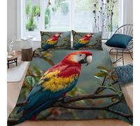 LeIxIaO Duvet Cover Double Size Parrot 3D Printed Comforter Cover Ultra Soft Hypoallergenic Quilt Cover Kawaii Animals 3 Piece With Zipper Closure and 2 Pillow Cases 50x75cm