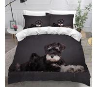 LeIxIaO Miniature Schnauzer Duvet Cover Set 155x220cm Dog Animal 3D Printed Bedding Set 3PCs Ultra Soft Microfiber with 2 Pillowcases and Zipper Closure Decor Bedspread Cover