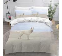LeIxIaO White German Shepherd Duvet Cover Set 155x220cm Dog Animal 3D Printed Bedding Set 3PCs Ultra Soft Microfiber with 2 Pillowcases and Zipper Closure Decor Bedspread Cover