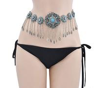 LEIXIUSM Belly Waist Dance Chains Women Boho Long Tassel Bikini Dress Belt Accessories Belts(114.4cm B)