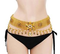 LEIXIUSM Gold Color Metal Belly Dance Belt Chain Crystal Pearl Stone Butterfly Body Jewelry Carved Flower Dress Waist Chain Belts