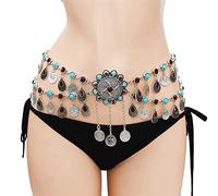 LEIXIUSM Gold Color Metal Belly Dance Belt Chain Crystal Pearl Stone Butterfly Body Jewelry Carved Flower Dress Waist Chain Belts
