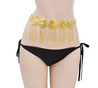 LEIXIUSM Metal Belly Dance Dress Belt Chains Long Tassel Carved Flower Waist Chain Belts(110.9cm B)
