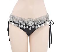 LEIXIUSM Vintage Metal Belly Chains Boho Carved Flower Dance Waist Chain Coin Tassel Dress Belt Body Belts