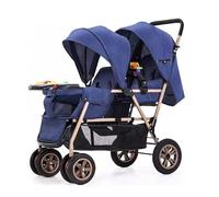 LEIYTFE Easy Fold Travel Double Infant Stroller,Twins Lightweight Pushchair with Armrest,Multi-Position Reversible & Reclining Seats, for Infant and Toddler(Blue)