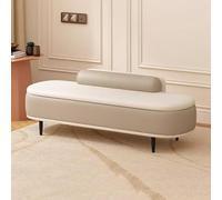 LEIYTFE Ottoman Storage Bench with Seat,Entryway Storage Box,Modern End of Bed Bench Living Room Bench with Lumbar Pillow Faux Leather Footrest Stool(Beige+Light Grey,100cm)